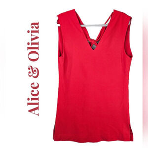 Alice & Olivia Womens Red Crepe Mini Dress Sz 8 Ties in Back Lined Ruby Red